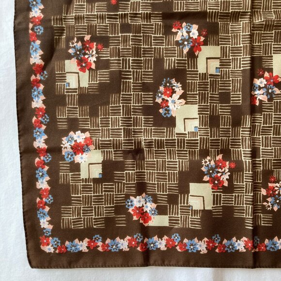 Vintage Italian Womens Scarf Geometric Floral Square Polyester Brown Blue Pink - Picture 7 of 11